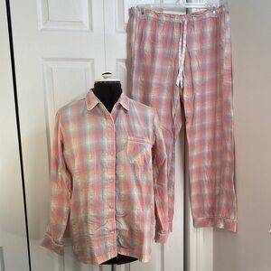 2 Piece Set Victoria's Secret Flannel Pink Plaid Pajama Set, L